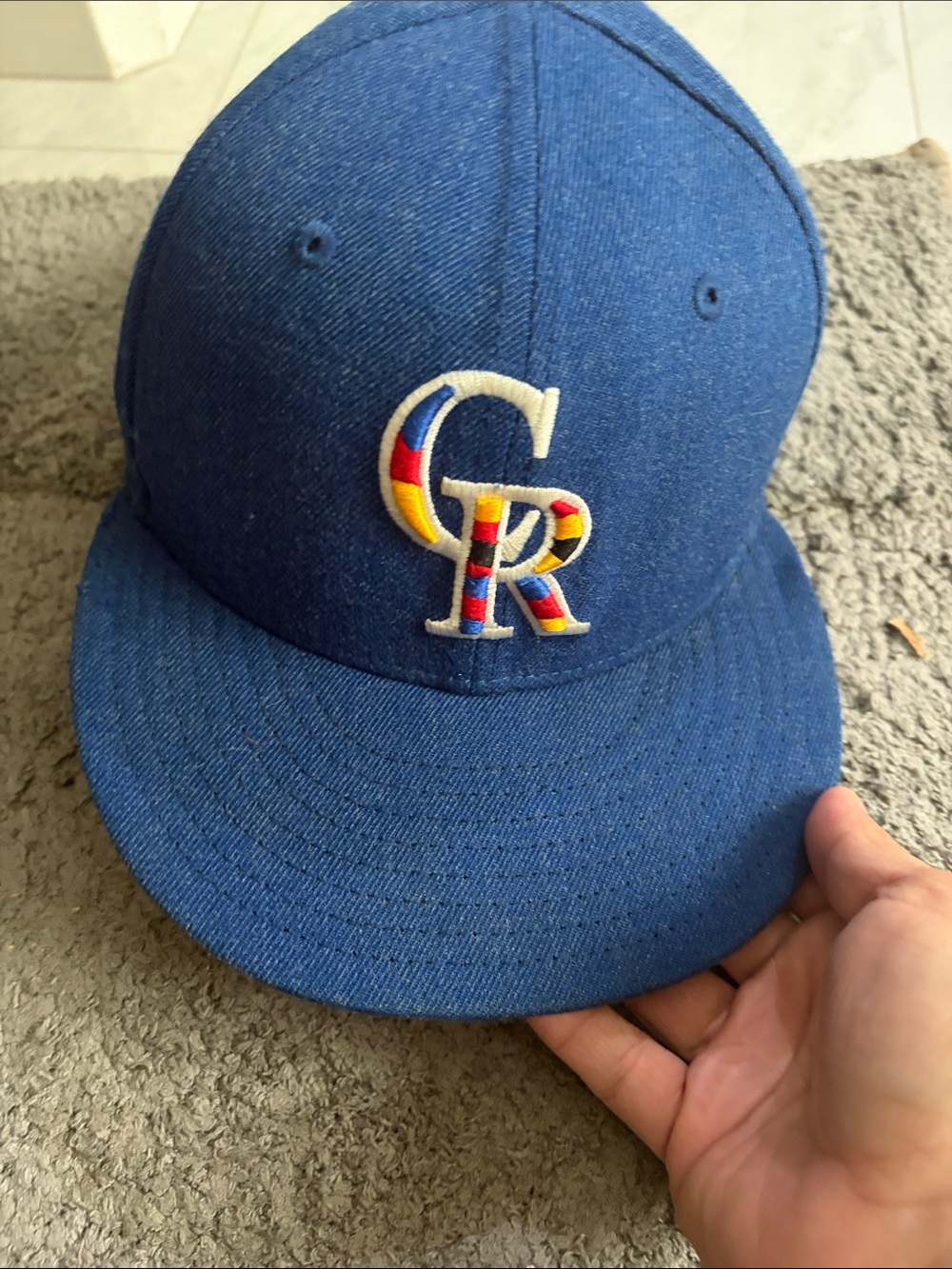 New Era Blue CR Logo Snapback Hat with Multicolor Embroidered Accent